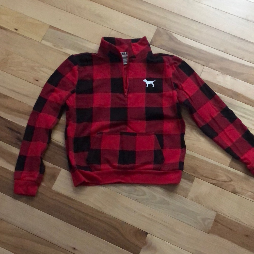 PINK Red and Black Checkered Quarter Zip